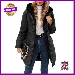 Women's Winter Fleece Lined Down Jacket Windproof Slim Fit Long Coat